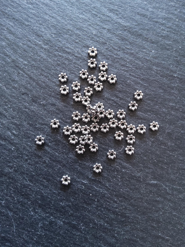 10 or 50 Stainless Steel 4mm Daisy Spacer Beads 4x1.2mm Hole: 1mm - ContentedCatz