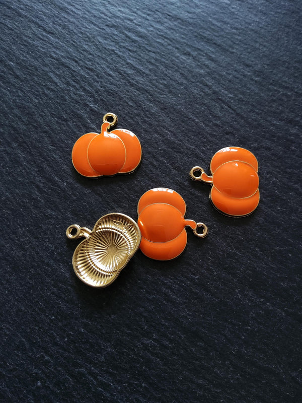 4 or 20 Pumpkin Charms Orange Enamel & Gold Metal Alloy 21x20x3mm