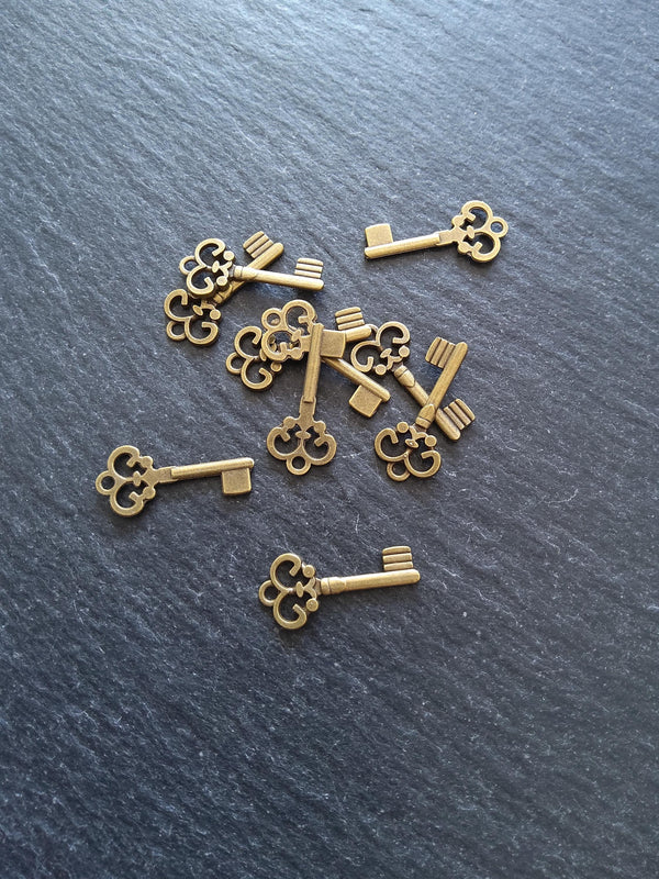 20 or 100 Antique Bronze Tone Key Charms 22x10x1.5mm