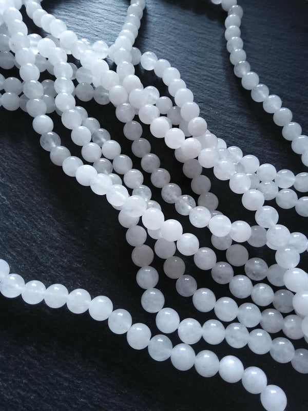 8.5mm Natural White Jade Round Beads Full 16 inch strand