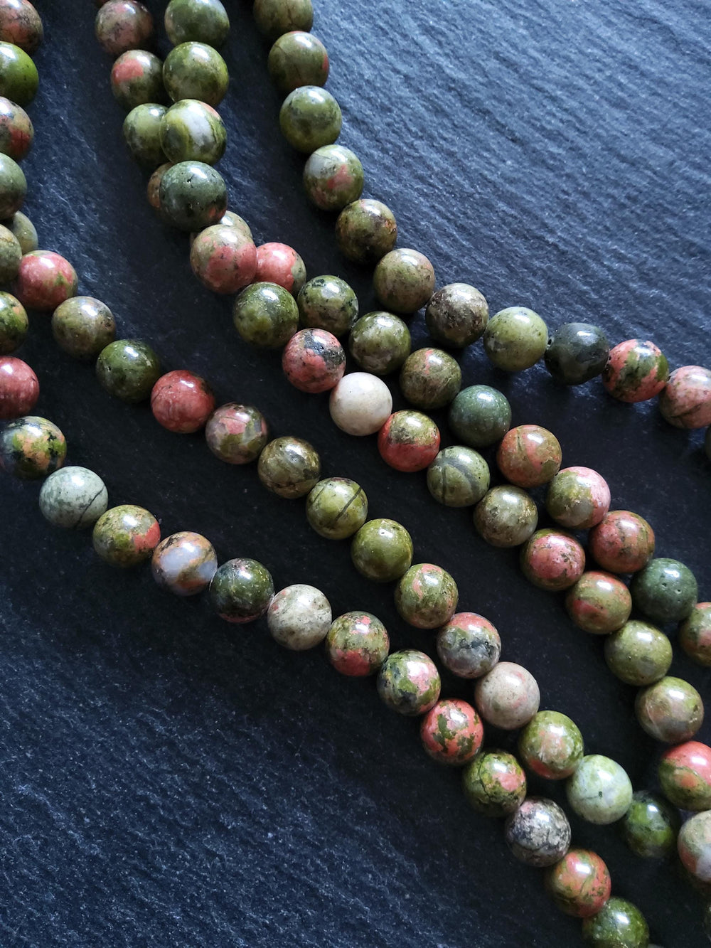 8.6mm Unakite Natural Undyed Green & Pink Round Polished Gemstone Beads Full 15 inch Strand Hole: 1mm