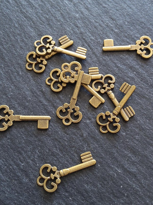 20 or 100 Antique Bronze Tone Key Charms 22x10x1.5mm