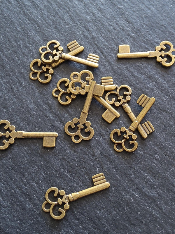 20 or 100 Antique Bronze Tone Key Charms 22x10x1.5mm
