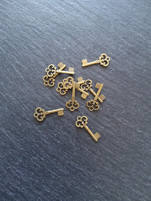 20 or 100 Antique Bronze Tone Key Charms 22x10x1.5mm