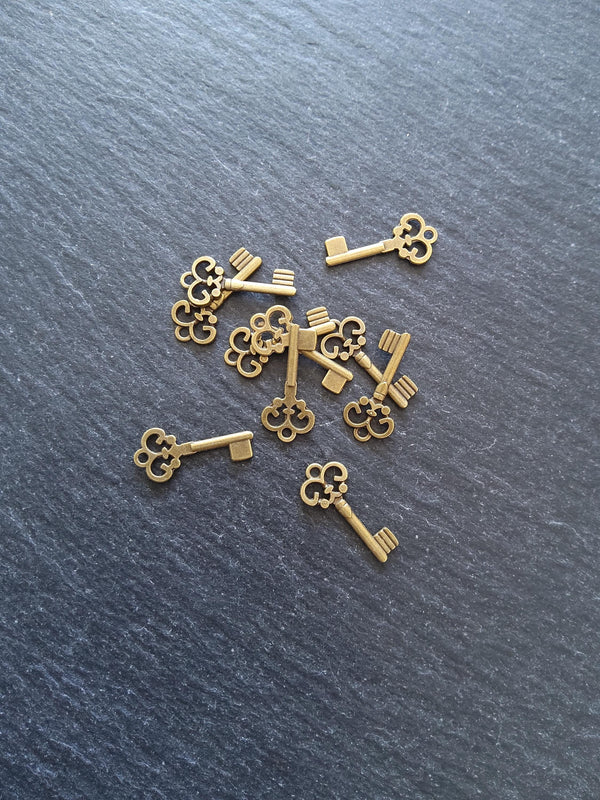 20 or 100 Antique Bronze Tone Key Charms 22x10x1.5mm