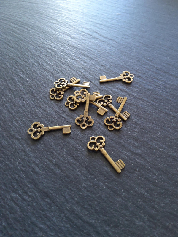 20 or 100 Antique Bronze Tone Key Charms 22x10x1.5mm