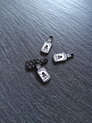 4 or 20 Little Love Potion Bottle Charms Black & White Enamel 23x9.5mm