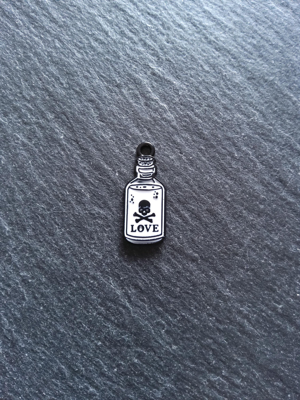 4 or 20 Little Love Potion Bottle Charms Black & White Enamel 23x9.5mm