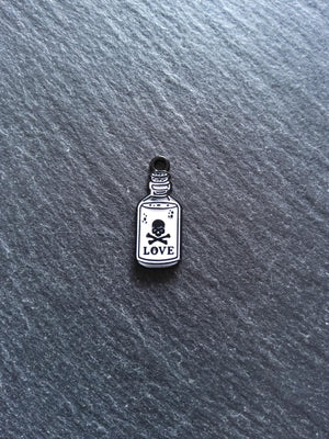 4 or 20 Little Love Potion Bottle Charms Black & White Enamel 23x9.5mm
