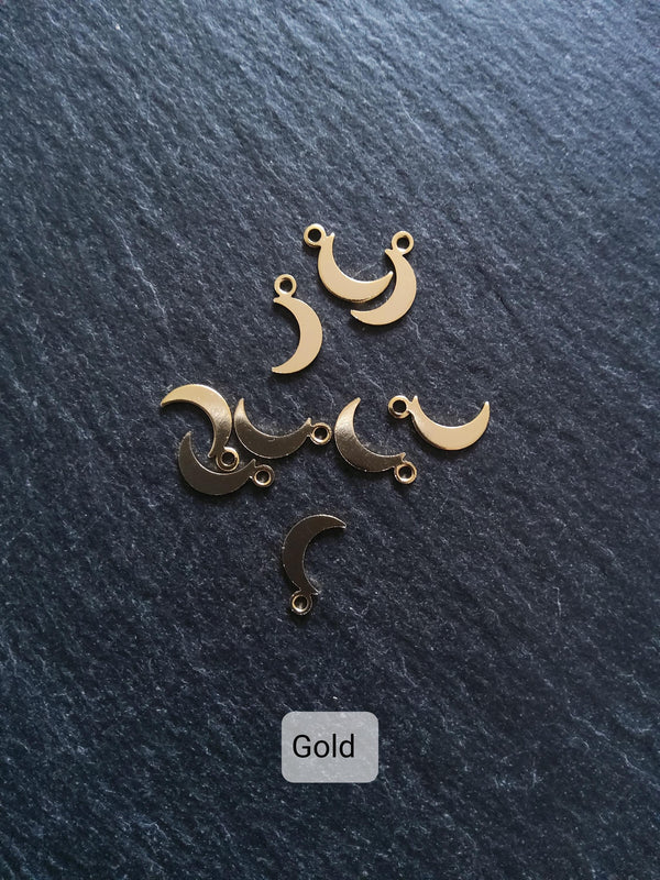20 Crescent Moon Charms Real Gold, Silver & Platinum Plated Brass 10.5x5.5x0.5mm Hole: 1.4mm Nickel Free