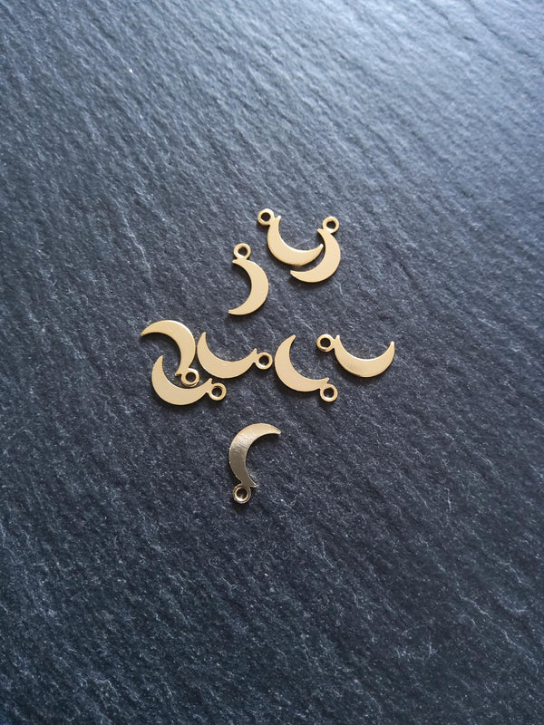20 Crescent Moon Charms Real Gold, Silver & Platinum Plated Brass 10.5x5.5x0.5mm Hole: 1.4mm Nickel Free
