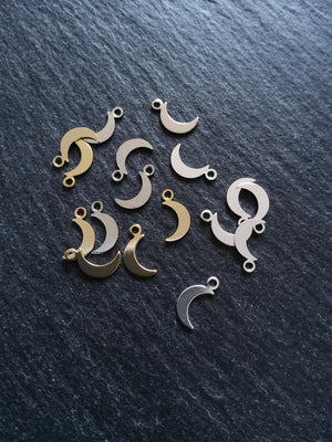 20 Crescent Moon Charms Real Gold, Silver & Platinum Plated Brass 10.5x5.5x0.5mm Hole: 1.4mm Nickel Free
