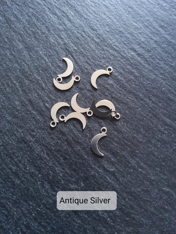20 Crescent Moon Charms Real Gold, Silver & Platinum Plated Brass 10.5x5.5x0.5mm Hole: 1.4mm Nickel Free