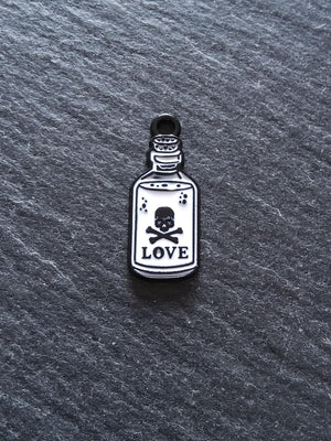 4 or 20 Little Love Potion Bottle Charms Black & White Enamel 23x9.5mm
