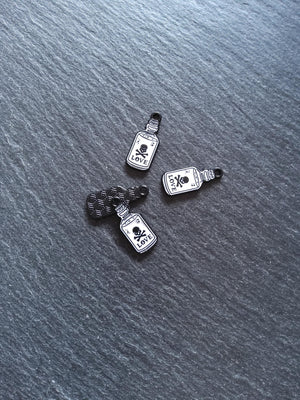 4 or 20 Little Love Potion Bottle Charms Black & White Enamel 23x9.5mm