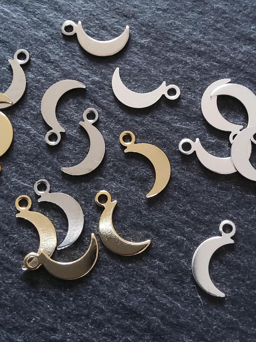20 Crescent Moon Charms Real Gold, Silver & Platinum Plated Brass 10.5x5.5x0.5mm Hole: 1.4mm Nickel Free
