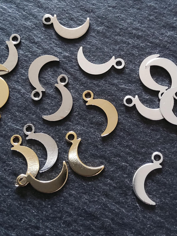 20 Crescent Moon Charms Real Gold, Silver & Platinum Plated Brass 10.5x5.5x0.5mm Hole: 1.4mm Nickel Free