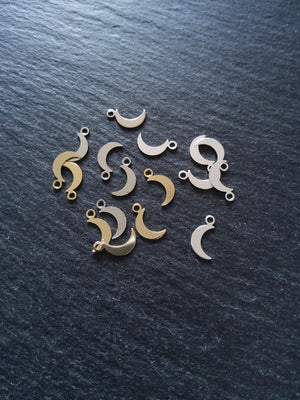 20 Crescent Moon Charms Real Gold, Silver & Platinum Plated Brass 10.5x5.5x0.5mm Hole: 1.4mm Nickel Free