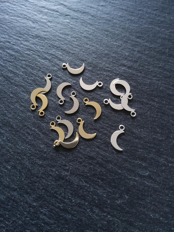 20 Crescent Moon Charms Real Gold, Silver & Platinum Plated Brass 10.5x5.5x0.5mm Hole: 1.4mm Nickel Free