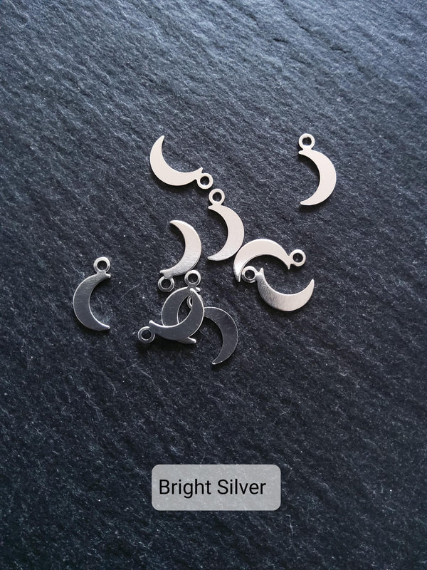 20 Crescent Moon Charms Real Gold, Silver & Platinum Plated Brass 10.5x5.5x0.5mm Hole: 1.4mm Nickel Free