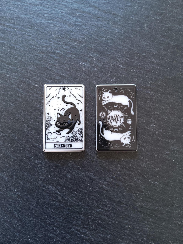 2 or 10 Strength Cat Tarot Card Charms White & Black Resin 38x23mm