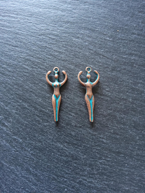 4 or 20 Antique Copper Tone Alloy Goddess Charms 38x15x4mm