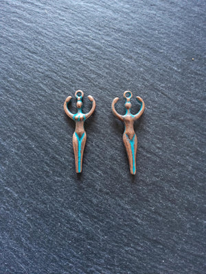 4 or 20 Antique Copper Tone Alloy Goddess Charms 38x15x4mm