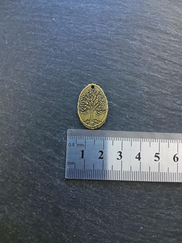 6 or 30 Antique Bronze Alloy Oval Tree on Wood Charms 25x17mm