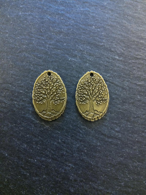 6 or 30 Antique Bronze Alloy Oval Tree on Wood Charms 25x17mm
