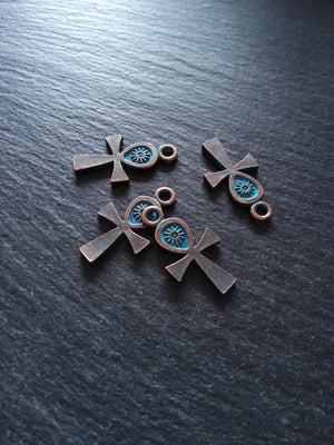 4 or 20 Ankh Charms Antique Copper Tone Alloy with Blue Patina 30x16mm