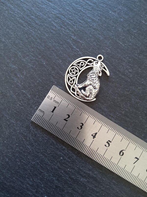 4 or 20 Howling Wolf & Celtic Moon Antique Silver Tone Alloy Charms 34x26mm