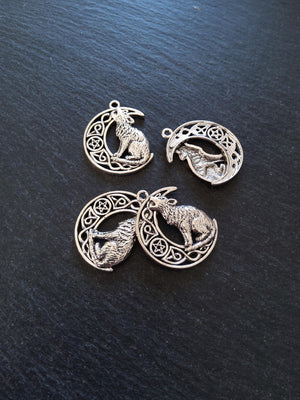 4 or 20 Howling Wolf & Celtic Moon Antique Silver Tone Alloy Charms 34x26mm