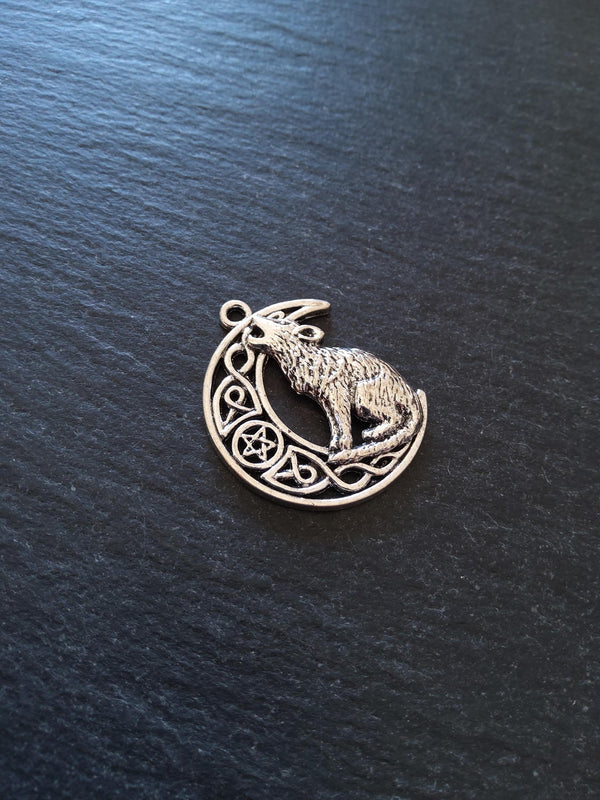 4 or 20 Howling Wolf & Celtic Moon Antique Silver Tone Alloy Charms 34x26mm