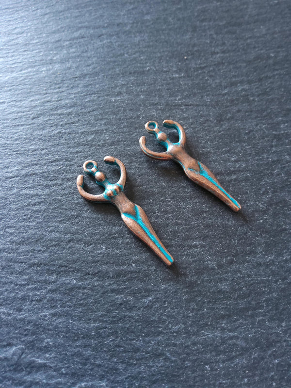 4 or 20 Antique Copper Tone Alloy Goddess Charms 38x15x4mm