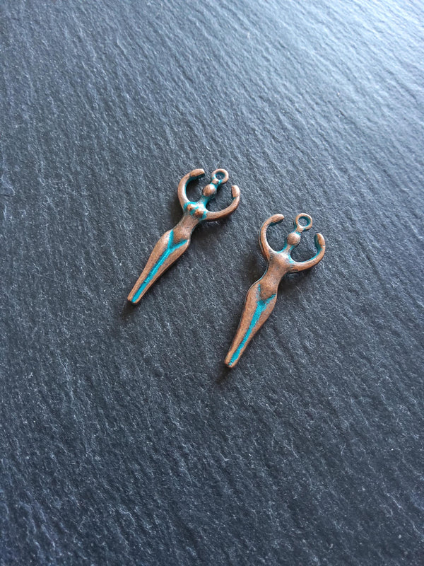 4 or 20 Antique Copper Tone Alloy Goddess Charms 38x15x4mm