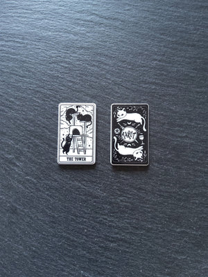 2 or 10 The Tower Cat Tarot Card Charms White & Black Resin 38x23mm