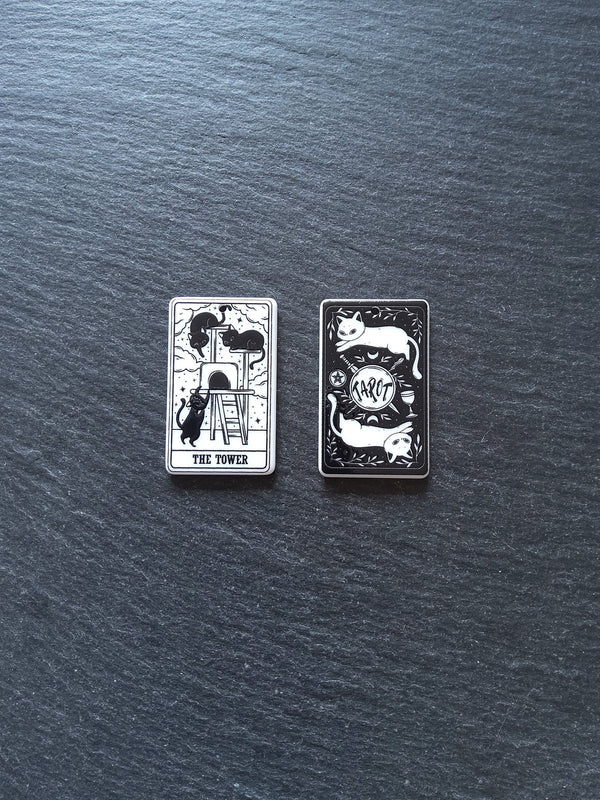 2 or 10 The Tower Cat Tarot Card Charms White & Black Resin 38x23mm