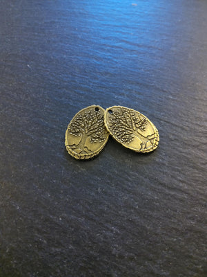6 or 30 Antique Bronze Alloy Oval Tree on Wood Charms 25x17mm