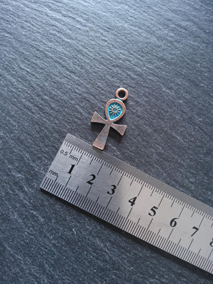 4 or 20 Ankh Charms Antique Copper Tone Alloy with Blue Patina 30x16mm