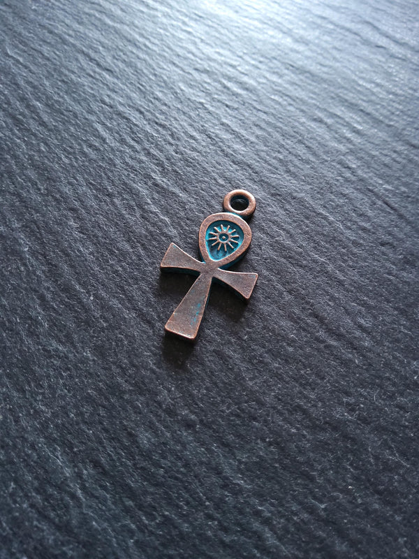 4 or 20 Ankh Charms Antique Copper Tone Alloy with Blue Patina 30x16mm