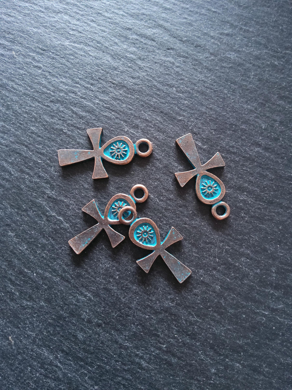 4 or 20 Ankh Charms Antique Copper Tone Alloy with Blue Patina 30x16mm