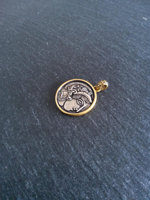 Coin Effect Portrait Pendant Antique Silver & Gold Plated Brass 26x22.5mm