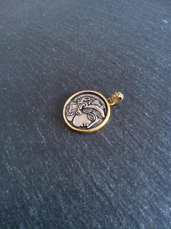 Coin Effect Portrait Pendant Antique Silver & Gold Plated Brass 26x22.5mm