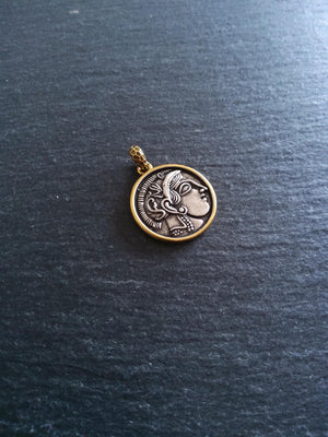 Coin Effect Portrait Pendant Antique Silver & Gold Plated Brass 26x22.5mm