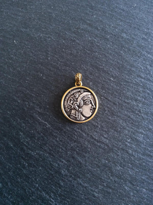 Coin Effect Portrait Pendant Antique Silver & Gold Plated Brass 26x22.5mm