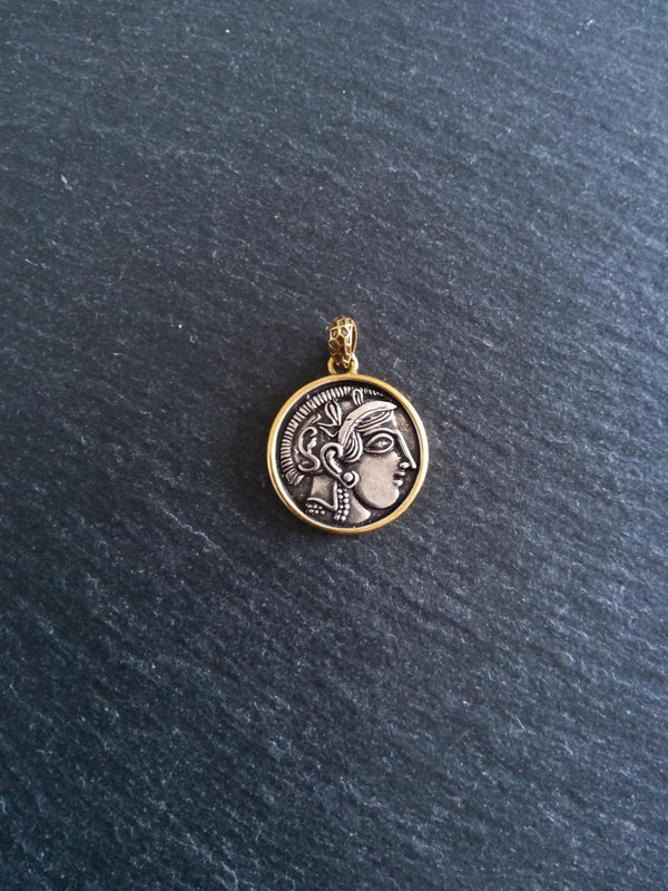 Coin Effect Portrait Pendant Antique Silver & Gold Plated Brass 26x22.5mm