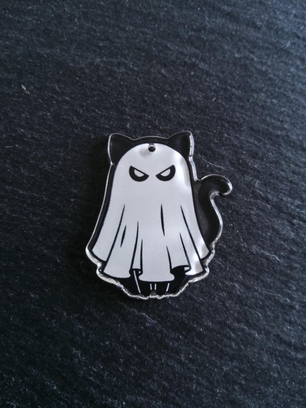 2 or 10 Black Ghost Cat Charms White & Black Resin 37x33mm