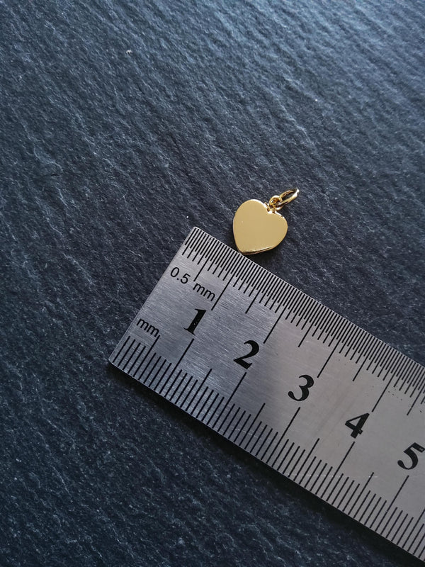 1 or 5 Heart Charms Real 18K Gold Plated Brass 12x9.5x1.5mm