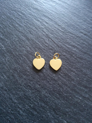 1 or 5 Heart Charms Real 18K Gold Plated Brass 12x9.5x1.5mm