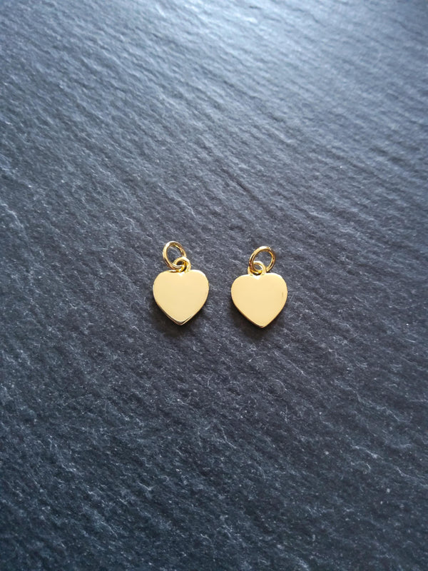 1 or 5 Heart Charms Real 18K Gold Plated Brass 12x9.5x1.5mm